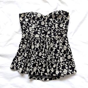 Pins & Needles Floral Brocade Peplum Strapless Top w/ Strappy Back Medium